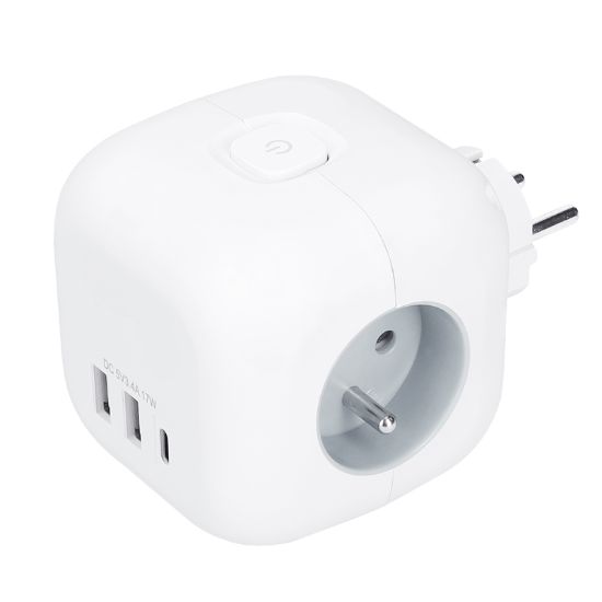 Obrázek Solight rozbočka kostka, 3x 16A + USB A+C, bílá, vypínač