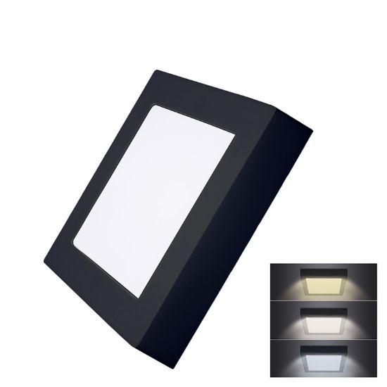 Obrázek Solight LED mini panel CCT, přisazený, 12W, 900lm, 3000K, 4000K, 6000K, čtvercový, černá barva