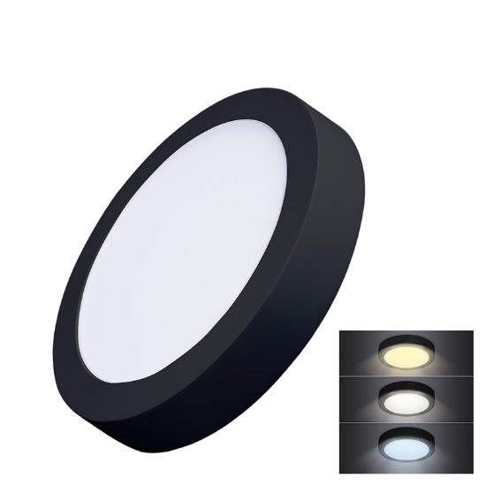 Obrázek Solight LED mini panel CCT, přisazený, 18W, 1530lm, 3000K, 4000K, 6000K, kulatý, černá barva