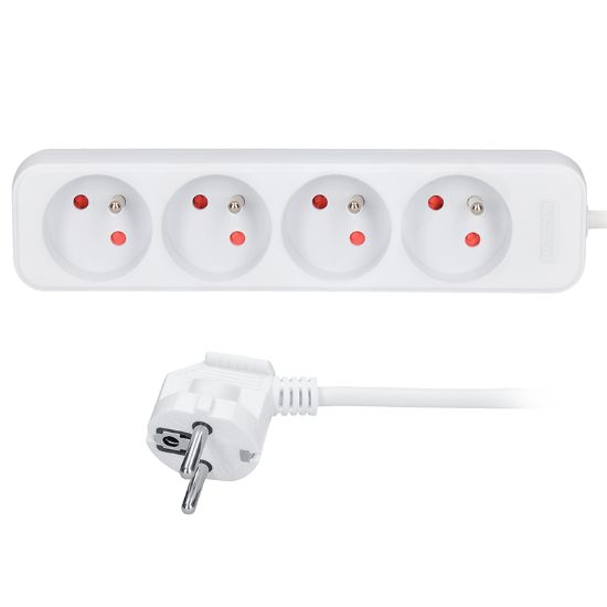 Obrázek Solight prodlužovací přívod, 4 zásuvky, bílý, 1, 5m