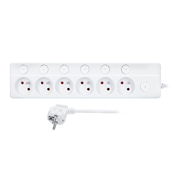 Obrázek Solight 6z prodlužovací přívod, 2m, 3 x 1mm2, bílý, 6+1 vypínač