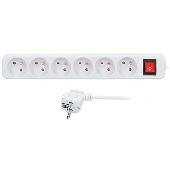 Obrázek Solight prodlužovací přívod, 6 zásuvek, bílý, vypínač, 1, 5m