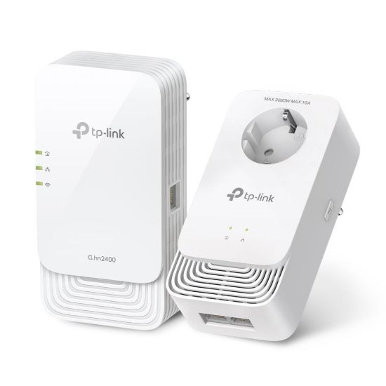 Obrázek TP- Link PGW2440 KIT EasyMesh WiFi6 průchozí powerline set (G.hn2400, AX1800, 2, 4GHz/ 5GHz, 3xGbE)