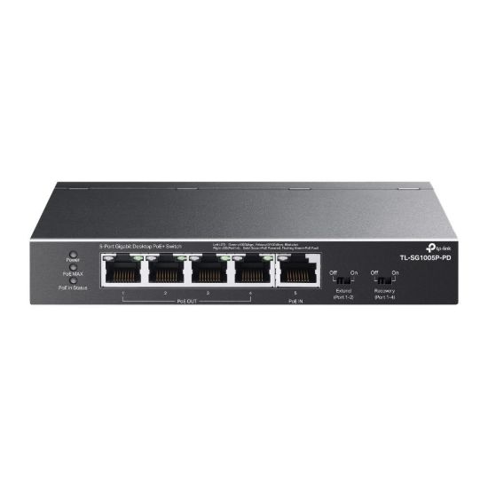 Obrázek TP- Link switch TL- SG1005P- PD (5xGbE, 4xPoE+, 1xPoE- in, PoE++, 90W, fanless)