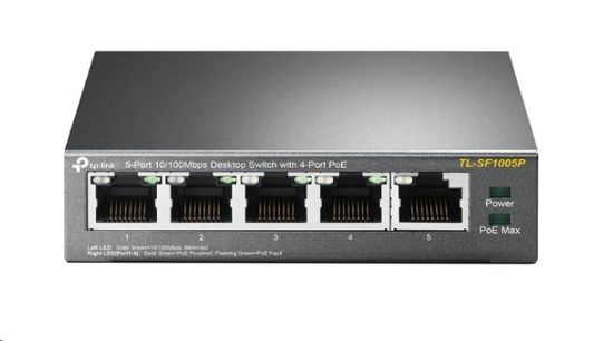 Obrázek TP- Link switch TL- SF1005P (5x100Mb/ s, 4xPoE+, 67W, fanless)