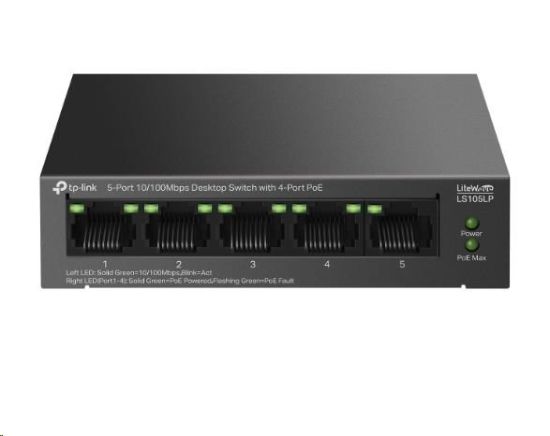 Obrázek TP- Link LiteWave switch LS105LP (5x100Mb/ s, 4xPoE, 41W, fanless)