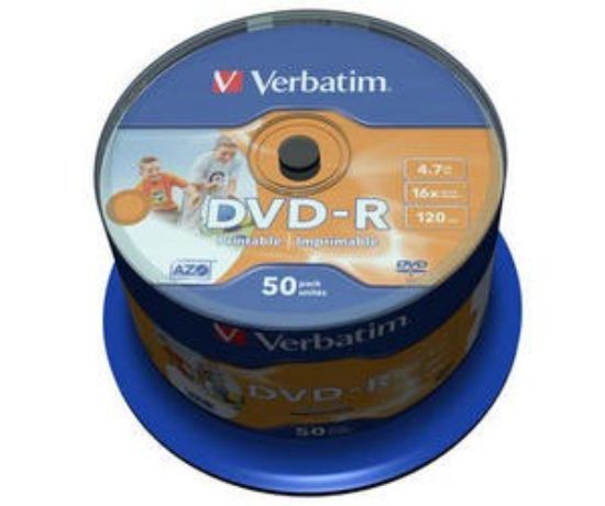Obrázek VERBATIM DVD- R(50- Pack)Spindle/ Inkjet Printable Wide/ 16x/ 4.7GB