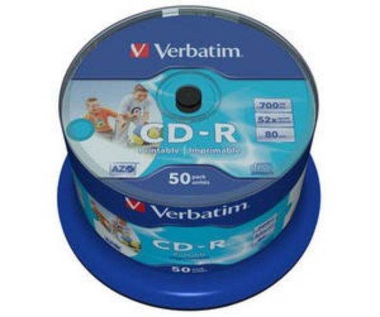 Obrázek VERBATIM CD- R(50- Pack)Spindle/ Inkjet Printable/ 52x/ 700MB / Non ID Branded