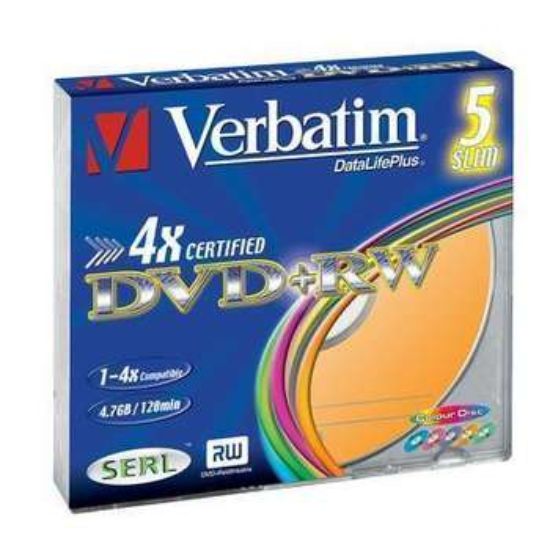 Obrázek VERBATIM DVD+RW(5- Pack)Slim/ Colour/ / 4x/ DLP/ 4.7GB