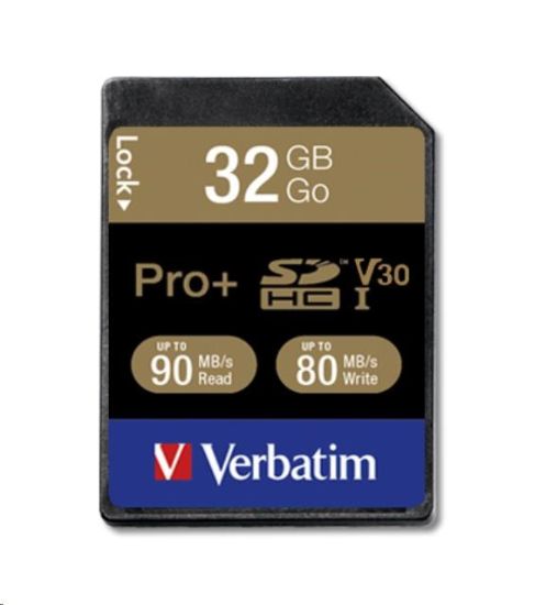 Obrázek VERBATIM SDHC karta 32GB PRO+ Class 10, UHS- 1 (R: 90/ W: 80 MB/ s)