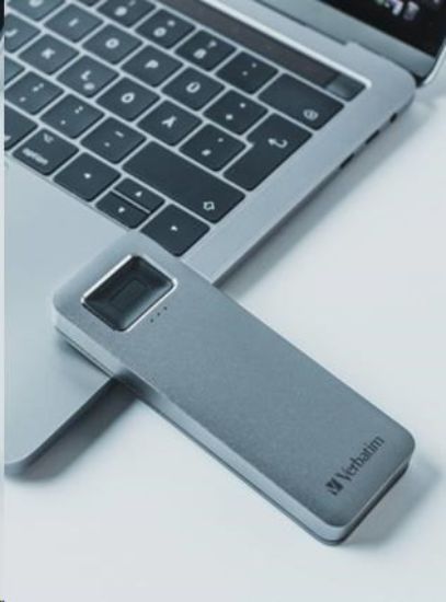 Obrázek VERBATIM externí SSD 1TB, Executive Fingerprint Secure SSD, USB 3.2 Gen 1/ USB- C, (W: 356 MB/ s, R: 344 MB/ s), šedá