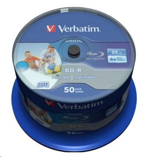 Obrázek VERBATIM BD- R SL Datalife (50- pack)Blu- Ray/ Spindle/ 6x/ 25GB WHITE BLUE SURFACE