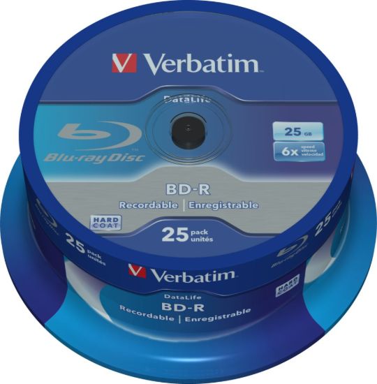 Obrázek VERBATIM BD- R SL Datalife (25- pack)Blu- Ray/ Spindle/ 6x/ 25GB WHITE BLUE SURFACE