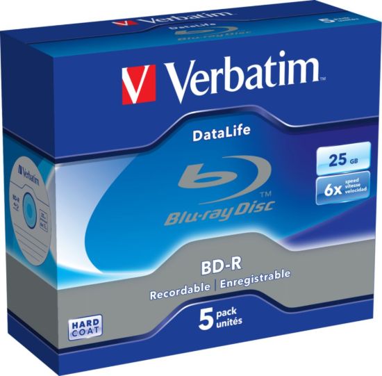 Obrázek VERBATIM BD- R SL Datalife (5- pack)Blu- Ray/ Spindle/ 6x/ 25GB WHITE BLUE SURFACE