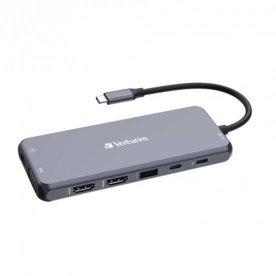 Obrázek VERBATIM Hub USB- C Pro Multiport 14 Port, 5x USB- A, 2x USB- C, 2x HDMI, 1xVGA, RJ45, 3.5mm Jack audio, microSD/ SD, šedá